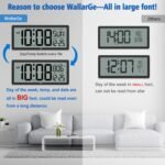 WallarGe 14.5'' Large Digital Wall Clock Battery Operated with Jumbo Numbers, Temperature and Date - Easy to Read and Set, Auto DST - Image 3