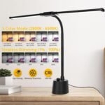 Desk Lamp with Dual Head & 10W Smart Dual USB Charging Port 5 Color Modes Dimmable Reading Light 2600 Lumens 12W Table Lamp for Bedside Office, Adapter Include - Image 3