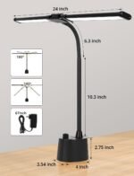 Desk Lamp with Dual Head & 10W Smart Dual USB Charging Port 5 Color Modes Dimmable Reading Light 2600 Lumens 12W Table Lamp for Bedside Office, Adapter Include - Image 5