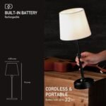 O’Bright Seraph - Cordless LED Table Lamp with Dimmer, Built-in Rechargeable Battery, 3-Level Brightness, Patio Table Lamp, Bedside Night Lamp, Ambient Light for Restaurant, Black - Image 5
