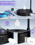 Tall Table Lamp with USB Port and Outlet, Dimmable Nightstand Bedside Lamps with Linen Lampshade, Desk Lamp for Bedroom, Living Room, Guest Room, Home Office, LED Bulb Included - Image 3