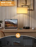 Tall Table Lamp with USB Port and Outlet, Dimmable Nightstand Bedside Lamps with Linen Lampshade, Desk Lamp for Bedroom, Living Room, Guest Room, Home Office, LED Bulb Included - Image 5