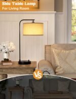 Tall Table Lamp with USB Port and Outlet, Dimmable Nightstand Bedside Lamps with Linen Lampshade, Desk Lamp for Bedroom, Living Room, Guest Room, Home Office, LED Bulb Included - Image 6