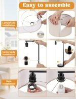 Tall Table Lamp with USB Port and Outlet, Dimmable Nightstand Bedside Lamps with Linen Lampshade, Desk Lamp for Bedroom, Living Room, Guest Room, Home Office, LED Bulb Included - Image 7