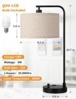 Tall Table Lamp with USB Port and Outlet, Dimmable Nightstand Bedside Lamps with Linen Lampshade, Desk Lamp for Bedroom, Living Room, Guest Room, Home Office, LED Bulb Included - Image 8