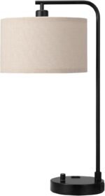 Tall Table Lamp with USB Port and Outlet, Dimmable Nightstand Bedside Lamps with Linen Lampshade, Desk Lamp for Bedroom, Living Room, Guest Room, Home Office, LED Bulb Included - Image 9
