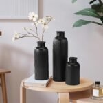 Small Black Ceramic Vase Set of 3, Boho Modern Black Flower Vase Room Decor, Farmhouse Decor, Vases for Your Kitchen, Bathroom, Bedroom, Living Room, Office&Shelf Centerpiece Table Decorations - Image 7