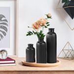 Small Black Ceramic Vase Set of 3, Boho Modern Black Flower Vase Room Decor, Farmhouse Decor, Vases for Your Kitchen, Bathroom, Bedroom, Living Room, Office&Shelf Centerpiece Table Decorations - Image 8