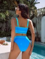 BMJL Women's High Waisted Bikini Sets Sporty Two Piece Swimsuits Color Block Cheeky High Cut Bathing Suits - Image 3