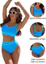 BMJL Women's High Waisted Bikini Sets Sporty Two Piece Swimsuits Color Block Cheeky High Cut Bathing Suits - Image 4