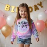 BOUTIKOME Birthday Sweatshirts Girls Toddler Kid Tie Dye Long Sleeve Shirt B-day Outfits Gifts Party Pullover Fall Tops 3-10Y - Image 3
