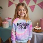 BOUTIKOME Birthday Sweatshirts Girls Toddler Kid Tie Dye Long Sleeve Shirt B-day Outfits Gifts Party Pullover Fall Tops 3-10Y - Image 5