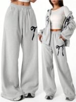 Verdusa Girl's Bowknot Baggy Sweatpants Lightweight Straight Leg Athletic Pants with Pockets - Image 4