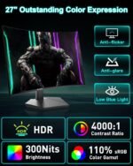 SANSUI 27 Inch Curved 160Hz Gaming Monitor, 1500R Curved Computer Gaming Monitor FHD 1080P, 4000:1, 110% sRGB, FPS/RTS, 1Ms MPRT|FreeSync|HDR|Low Blue Light|HDMI DP| VESA Support, HDMI Cable Incl. - Image 8