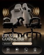 GTPLAYER Gaming Chair with Speakers, Video Game Chairs with Footrest, PC Gamer Chairs for Adults - Padded High Back Ergonomic Reclining Silla Gamer, Linkage Armrest, Ace Pro, Ivory - Image 5
