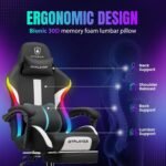 GTRACING Gaming Chair with Foot Rest & Racing Style RGB LED Lights, Breathable Fabric for Home Office Desk, Ergonomic High Back Computer Chair with Headrest & Lumbar Support, RGB Black - Image 6