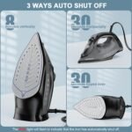 Steam Iron for Clothes, 1800W with 20.28oz Water Tank,Ceramic Soleplate,3-Way Auto-Off, 20s Fast Heat-up,Burst of Steam, Precision Tip,Self-Clean, Anti-Calc, Vertical Steamer for All Fabrics - Image 7