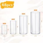 48 Pack Glass Cylinder Vases 4,6,8,10 Inch Tall Clear Flower Vase Hurricane Floating Candle Holder for Table Centerpiece Wedding Home Decor - Image 3