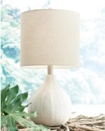 Signature Design by Ashley Rainermen 20" Modern Herringbone Ceramic Table Lamp, Off White - Image 3