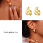 Chunky Gold Stud Earrings for Women 14k Gold Plated Hypoallergenic Earrings Statement Trendy Fashion Gold Jewelry Gifts - Image 6