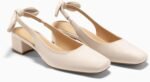Coutgo Womens Chunky Low Heels Bow Slingback Pumps Closed Square Toe Wedding Party Dress Shoes - Image 5