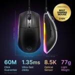 SteelSeries Rival 3 Gen 2 Gaming Mouse — 8500 DPI TrueMove Core Optical Sensor — 60 Million Click Durability — Low Latency — 77g Lightweight — 100% PTFE Feet — RGB — Black - Image 3