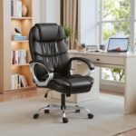 Homall Office Chair High Back Computer Desk Chair, PU Leather Adjustable Height Modern Executive Swivel Task Chair with Padded Armrests and Lumbar Support (Black) - Image 8