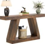 Tribesigns Farmhouse Console Table, 55-Inch Rustic Sofa Table with Storage, Industrial Wooden Entryway Table for Hallway, Living Room, Dark Brown - Image 8