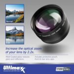 Ultimaxx 55MM Complete Lens Filter Accessory Kit with 55MM 2.2X Telephoto, .43x Wide Angle/Macro Lenses, 4PC Close Up Filter Set & More Designed for All DSLR Cameras - Image 3