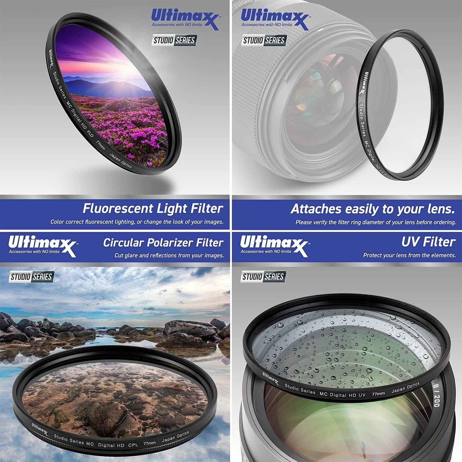 Ultimaxx 55MM Complete Lens Filter Accessory Kit with 55MM 2.2X Telephoto, .43x Wide Angle/Macro Lenses, 4PC Close Up Filter Set & More Designed for All DSLR Cameras - Image 6