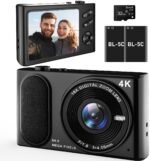 Digital Camera 4K, 64MP Autofocus Vlogging Device 16X Zoom, Compact Point and Shoot, Anti-Shake, Small Travel Camera for Adult Beginners and Teens, 32GB Card, 2 Batteries (Modern, Black) - Image 2