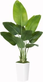 Lifelike Bird of Paradise Artificial Plant 5ft Faux Banana Leaf Tree with White Tall Planter for Home Decor - Perfect Indoor Silk Floor Plant for Living Room, Office, and Bedroom Ambiance Enhancement - Image 2