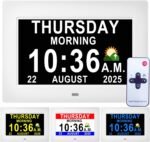 MASSII 𝗨𝗽𝗴𝗿𝗮𝗱𝗲𝗱 Dementia Clock 19 Alarms with Auto DST, DIY Custom Reminders,10 Auto-Dim Options, Non-Abbreviated Digital Clock for Elderly, Memory Battery Included (7 Inch with Remote) - Image 2