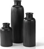 Small Black Ceramic Vase Set of 3, Boho Modern Black Flower Vase Room Decor, Farmhouse Decor, Vases for Your Kitchen, Bathroom, Bedroom, Living Room, Office&Shelf Centerpiece Table Decorations - Image 2