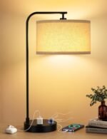 Tall Table Lamp with USB Port and Outlet, Dimmable Nightstand Bedside Lamps with Linen Lampshade, Desk Lamp for Bedroom, Living Room, Guest Room, Home Office, LED Bulb Included - Image 2