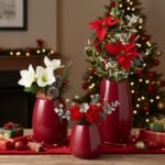 hjn Ceramic Vase Set of 3 Red Flower Vase for Home Decor, Modern Decorative Vase for Flowers Vases for Your Ideal Shelf Decor/Table/Living Room/Kitchen/Office-Red… - Image 3