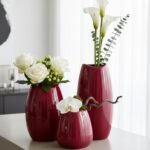 hjn Ceramic Vase Set of 3 Red Flower Vase for Home Decor, Modern Decorative Vase for Flowers Vases for Your Ideal Shelf Decor/Table/Living Room/Kitchen/Office-Red… - Image 5