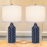 Modern Ceramic Table Lamp, Set of 2 - Navy Blue with Diamond Protrusions Texture, 25'' Nightstand Lamp for Bedroom Living Room, 3-Way Dimmable Included - Image 3
