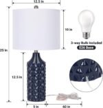 Modern Ceramic Table Lamp, Set of 2 - Navy Blue with Diamond Protrusions Texture, 25'' Nightstand Lamp for Bedroom Living Room, 3-Way Dimmable Included - Image 4