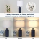 Modern Ceramic Table Lamp, Set of 2 - Navy Blue with Diamond Protrusions Texture, 25'' Nightstand Lamp for Bedroom Living Room, 3-Way Dimmable Included - Image 5