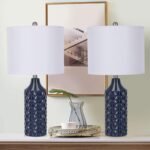 Modern Ceramic Table Lamp, Set of 2 - Navy Blue with Diamond Protrusions Texture, 25'' Nightstand Lamp for Bedroom Living Room, 3-Way Dimmable Included - Image 2