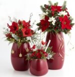 hjn Ceramic Vase Set of 3 Red Flower Vase for Home Decor, Modern Decorative Vase for Flowers Vases for Your Ideal Shelf Decor/Table/Living Room/Kitchen/Office-Red… - Image 2