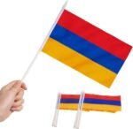Anley Armenia Mini Flag 12 Pack - Hand Held Small Miniature Armenian Flags on Stick - Fade Resistant & Vivid Colors - 5x8 Inch with Solid Pole & Spear Top - Image 2