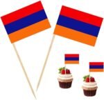 100 Pcs Armenia Flag Armenian Toothpick Flags, Cocktail Picks Mini Stick Cupcake Toppers Country Picks Party Decoration Celebration Cocktail Food Bar Cake Flags ﻿ - Image 2