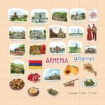 Navy Peony Spiritual Armenia Travel Stickers (28pcs) - Hand Illustrated, Yerevan, Armenian Heritage-Themed Decals for Journals, Scrapbooks, Luggage - Image 3