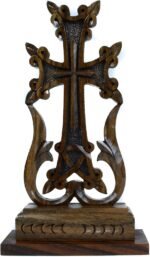 Armenian table cross standing Wooden "KHACHKAR" Cross for Desk best Armenian gift souvenir (WALNUT WOOD) - Image 2
