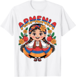 Cute Armenian Girl in Flag Dress with Pomegranates for Kids T-Shirt - Image 2