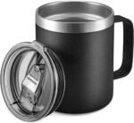 12 oz Insulated Travel Coffee Mug with Handle, Black | Stainless Steel Coffee Tumbler with Lid, Double Wall Vacuum Thermal Cup for Camping - Image 2