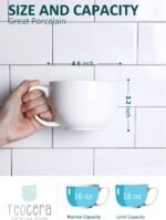 Teocera 16oz Large Coffee Mugs Set of 4 - Thick White Porcelain Cups for Cappuccino, Latte, Tea & Hot Chocolate - Dishwasher Safe Ceramic with Comfort Grip Handles - Image 5