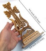 HandCraftoria Unique Wooden Table Cross Standing Wooden Armenian Cross with Ararat Cross for Desk Best Armenian Gift Souvenir masis (Beige) - Image 5